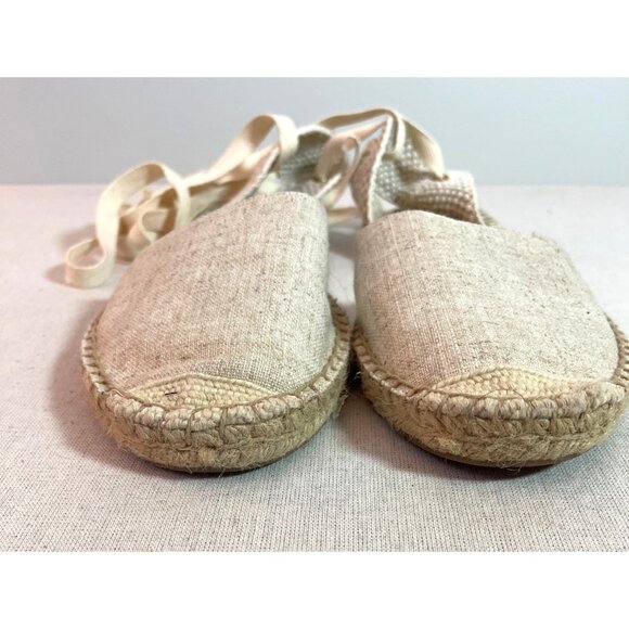 J. Crew Womens Beige Espadrille Flats With Lace-Up Ankle Straps Size 9.5 - Picture 2 of 7